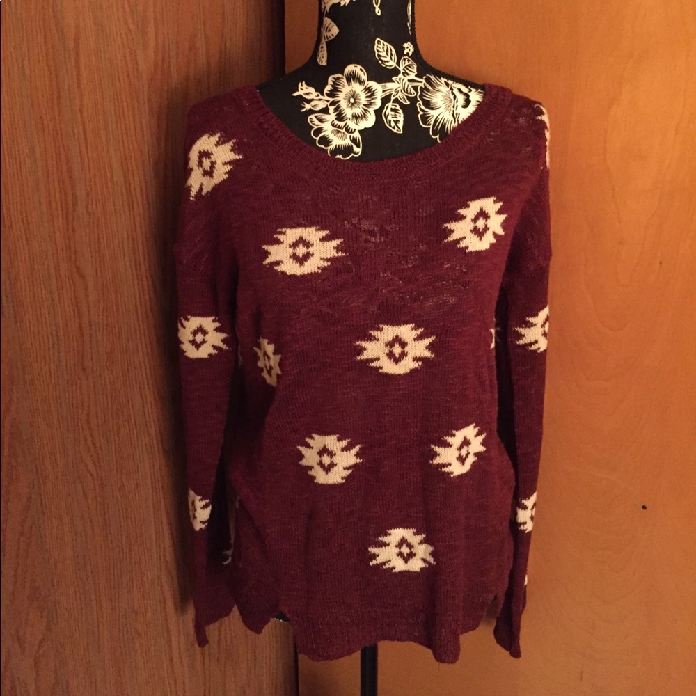Pink Rose, Women’s M, Burgundy, Patterned Sweater